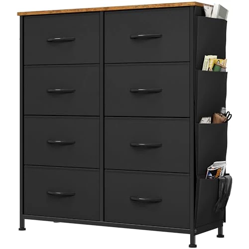 Begrenztes Angebot: YITAHOME Kommode, 8 Stoffschubladen mit Griffen, Aufbewahrungsschrank mit Haken, Schubladenschrank mit Seitentaschen,Schrank,Metallgestell, stoffkommode für Schlafzimmer,Wohnzimmer,Flur,Büro,schwarz von 52.01 EUR auf 52.01 EUR (Rabatt 0%)