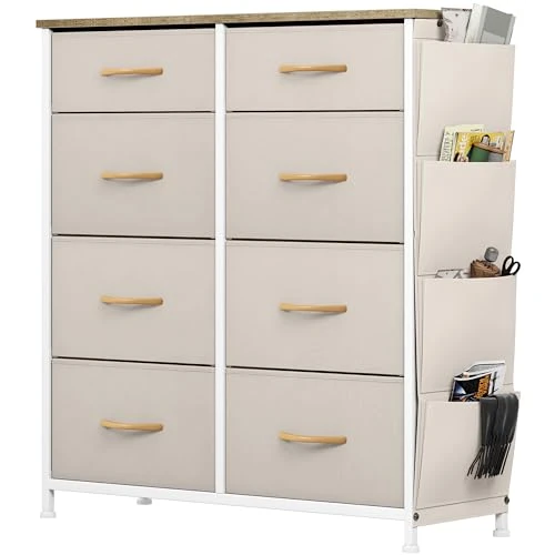 Offerta a tempo: YITAHOME Cassettiera in tessuto con tasche laterali, ganci, armadietto con 8 cassetti, Cassettiera per Corridoio, con vano contenitore per soggiorno, camera da letto, cameretta dei bambini,beige - 0% da 53.98 € a 53.98 €