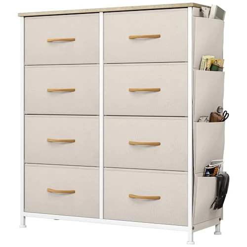 Limitiertes Angebot: YITAHOME Kommode, 8 Stoffschubladen mit Griffen, Aufbewahrungsschrank mit Haken, Schubladenschrank mit Seitentaschen, Schrank,Metallgestell,stoffkommode für Schlafzimmer,Wohnzimmer,Flur,Büro,beige von 69.99 EUR auf 69.99 EUR (Spare 0%)