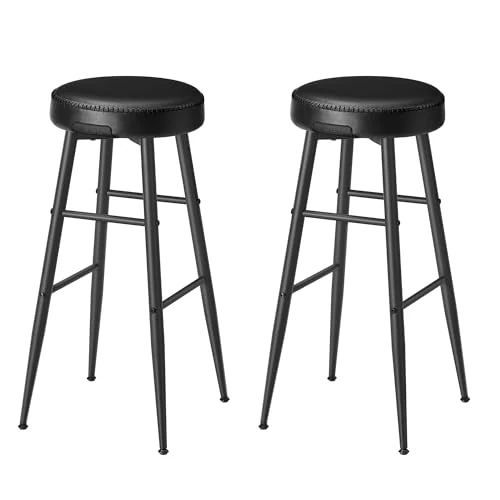 VASAGLE Echo Collection Bar Stools Set of 2 Bar Stools Kitchen Chairs Faux Leather 30" Tall Kitchen Dining Room Easy Assembly Base Black LBC090B01