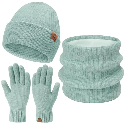 Offerta a tempo: Donna Uomo Invernale Termici Cappello Sciarpa Touch Screen Guanti Set con Fodera in Pile, Invernali Berretto in Maglia Scaldacollo Regalo - 33% da 28.99 € a 19.54 €