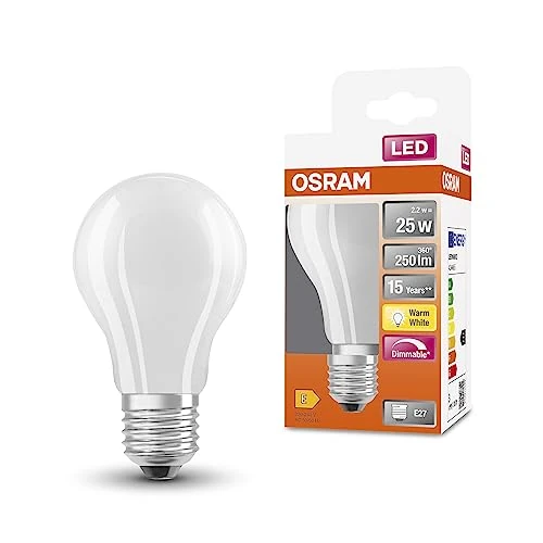 OSRAM Led Superstar Classic A25 Dimmable Led Lamp for E27 Base, Pear Shape, Gl Fr, 250 Lumens, Warm White (2700K), Replacement for Conventional 25W Light Bulbs, 6-Pack Pack