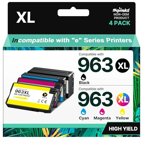 Sqwekd 963XL Cartucce d'inchiostro Compatibles per HP 963 XL Multipack cartucce per HP Officejet Pro 9010 9012 9013 9014 9015 9016 9018 9019 9020 9022 9023 9025 (Nero Ciano Giallo Magenta, 4-Pack)