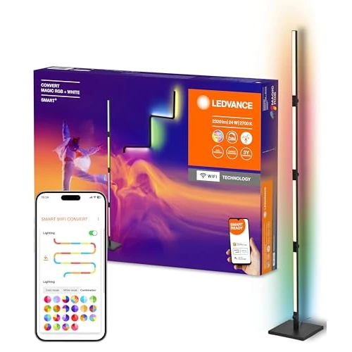 Limitiertes Angebot: LEDVANCE SMART+ WIFI CONVERT Wand- & Stehleuchte, schwarz, 24W, 2320lm, regulierbares Weiß- & Farblicht, dimmbar, lange Lebensdauer, dynamischer Magic RGB-Lichteffekt, App-steuerbar, 2700K - 6500K von 119.00 EUR auf 67.54 EUR (Spare 43%)