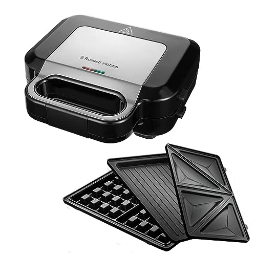 Russell Hobbs 3-in-1 Sandwich Maker [Sandwich, Waffle, Grill Plates] Creations (Dishwasher Safe, Non-Stick Coating & Extra Deep Plates, BPA Free) 26810-56 Black