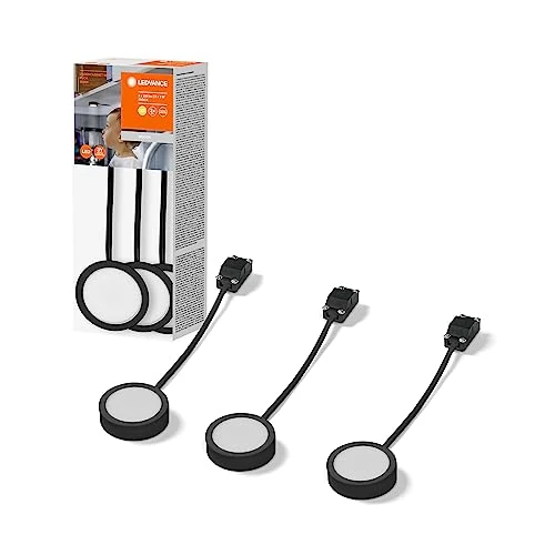 LEDVANCE LED SPOT Puck luce sottopensile 65mm, nera, 3x3W, 3x330lm, design rotondo e luce bianca calda, 3000K, set di tre luci sottopensile con modulo LED integrato, protezione IP20