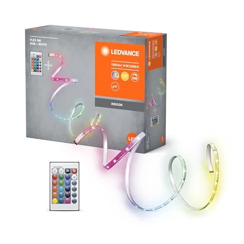 Limited-time offer: LEDVANCE Flex 5M Led Strip Rc, White, 14W, 900Lm, Warm White Light, Integrated Sound Receiver, RGB Color Sensor, Remote Control, Long Life, Easy to Install, Ip20 from 24.14 GBP to 24.14 GBP (save 0%)