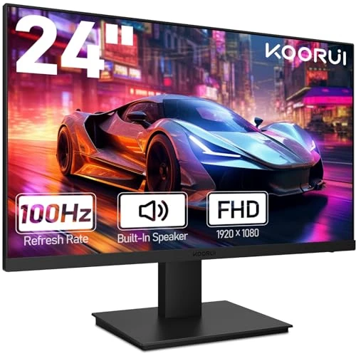 Offerta a tempo: KOORUI Gaming Monitor 24 Pollici, Altoparlanti Incorporati, FHD 1920x1080p, 100Hz, HDMI, VGA, Montabile VESA 75x75 mm, Adaptive Sync, Cura Degli Occhi e Pannelli ultra Sottili, Nero - 0.00% da 64.99 € a 64.99 €