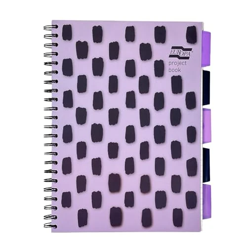 Exacompta Europa Splash - Ref EU1506Z Project Book Featuring 5 Plastic Dividers, Bright PP Cover, 200 Lined Pages, A4 Size with Micro-Perforated Pages, Purple Cover