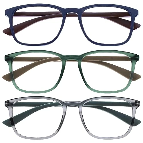 Offerta a tempo: OPULIZE Max Occhiali da Lettura - Confezione da 3 - Montatura Classica Rettangolare Grande - Blu Opaco Verde Grigio - Uomo Donna Unisex - RRR78-367 - +3.50 - 0.00% da 11.89 € a 11.89 €