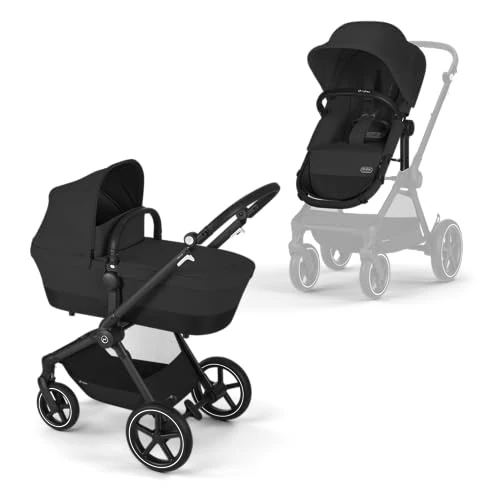CYBEX Gold Stroller EOS Lux 2-in-1, Travel System, from Birth to 22 kg (Approx. 4 Years), Moon Black