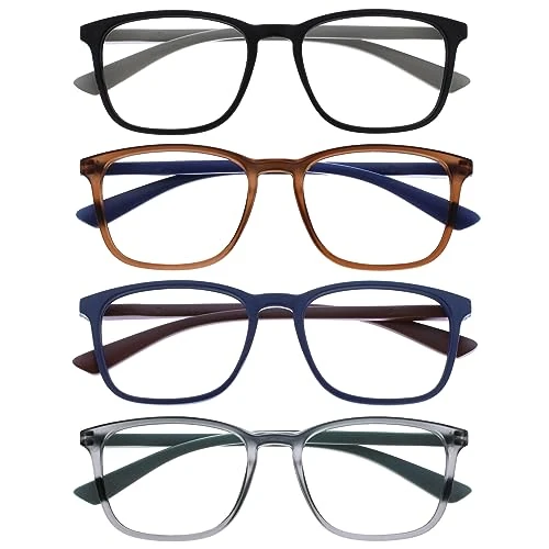 OPULIZE Max Lesebrille 4 Pack - Klassische große rechteckige Fassung - Brillen in mattem Schwarz, Braun, Blau & Grau - Herren Damen Unisex - RRRR78-1237 - +3,00