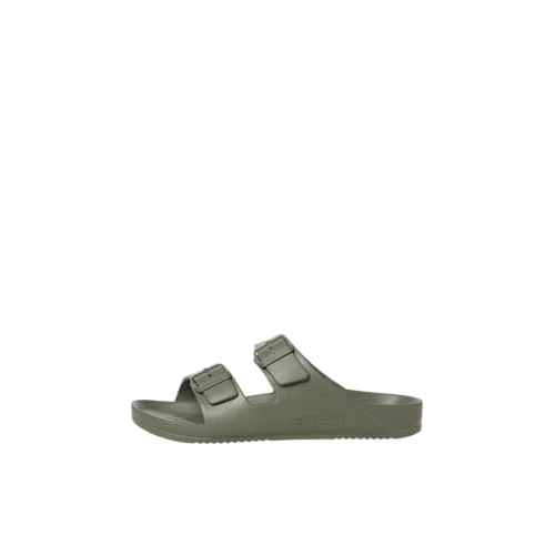 JACK & JONES Mens Sandal Double Buckle Adjustable Strap Open Toe Slides for Men - Summer, Beach, Hiking, walking, Khaki Colour, Size- 9 UK