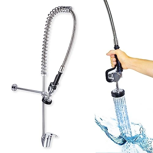 GOLDMAN SERVICE Industrial Hospitality Extendable Single Lever Sink Tap Faucet for Kitchen Sink, Flexible Hose and Head with Powerful Spray Sprayer
