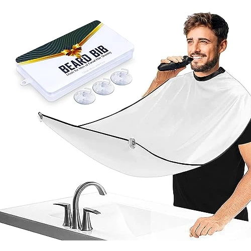 Limitiertes Angebot: Leaflai BartSchürze für Bartgestaltung, Wasserdichtes Bart Lätzchen für Bartpflege mit 3 Saugnäpfen, Sammel Tuch Geschenk der Männer, weiß von 7.99 EUR auf 7.99 EUR (Spare 0%)