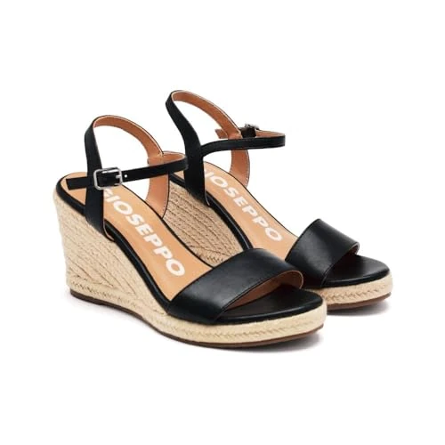 Offerta a tempo: GIOSEPPO Sandali in pelle nera con zeppa di juta da donna ZHEPE, Nero, 37 EU - 25% da 64.95 € a 48.78 €