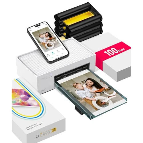 Liene Drukarka fotograficzna do smartfona (10 x 15 cm) + opakowanie 100 arkuszy papieru fotograficznego/kartridża, WiFi telefon komórkowy drukarka fotograficzna do iPhone'a/Android/PC, 300 DPI