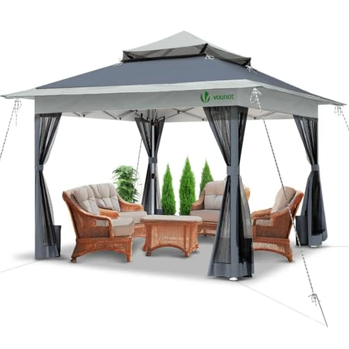 Limited-time offer: VOUNOT® 3.6m x 3.6m Pop Up Gazebo with Mesh Sides, Garden Double Roof Marquee Party Tent with Leg Weights & Roller Bag, Grey from 109.99 £ to 91.99 £ (save 16%)