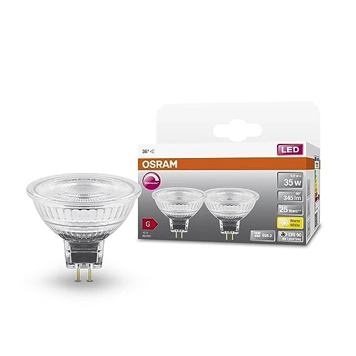 Begrenztes Angebot: Osram Dimmbare Niedervolt-LED-Reflektorlampen MR16 mit Retrofit-Stecksockel, 35 Watts Ersatz, GU5.3, MR16 reflector, 2700 Kelvin, Warm weiß, Klares Glas, 2-er Pack von 15.68 EUR auf 11.76 EUR (Rabatt 25%)