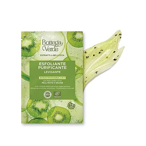 Offerta a tempo: Bottega Verde - Estratti di bellezza - Maschera scrub 2 in 1 - con Mela verde e Kiwi - esfoliante, purificante, levigante - pelli miste o grasse (8 ml) - 0% da 3.67 € a 3.67 €