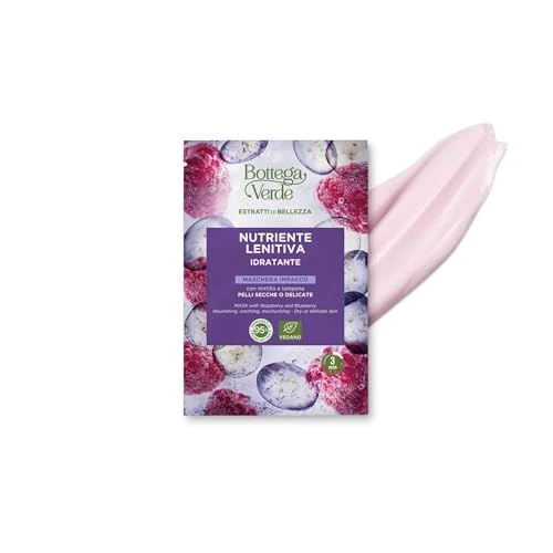 Offerta a tempo: Bottega Verde - Estratti di Bellezza, Maschera Impacco Monodose, 8 ml, con Mirtillo e Lampone, Nutriente, Lenitiva, Idratante, per Pelli Secche o Delicate - 60% da 2.50 € a 1.00 €