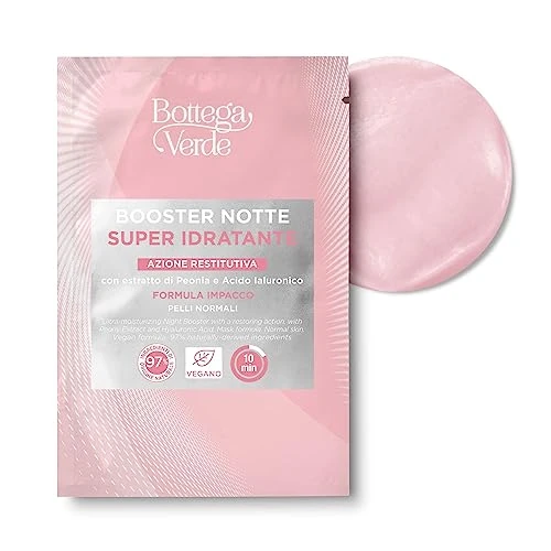 Bottega Verde - Booster Nacht - super feuchtigkeitsspendend - stärkende Wirkung - mit Pfingstroseextrakt und Hyaluronsäure (8 ml) - Kompressenformel - normale Haut