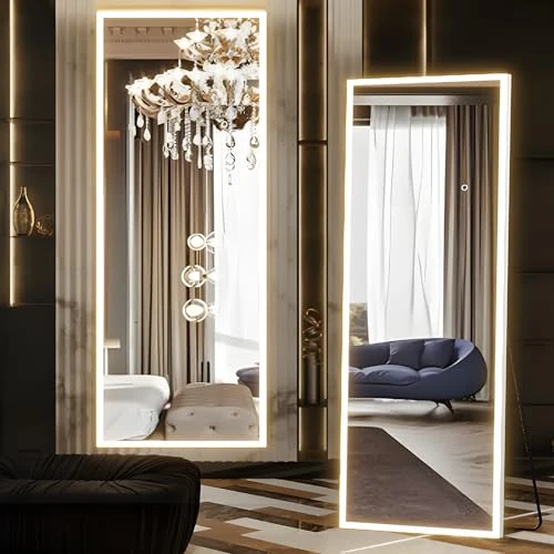Offerta a tempo: NEUWEABY Specchio a figura intera a LED 160 x 50,8 cm, specchio rettangolare grande corpo per camera da letto soggiorno appeso o appoggiato alla parete telaio in lega di alluminio - 41% da 159.99 € a 94.38 €