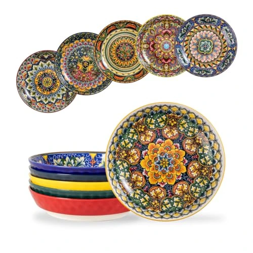 Offerta a tempo: Henten Home Set di 6 Piatti Fondi, Piatti per Pasta/Spaghetti, Ciotole per Pasta/Rame, Ciotole Grandi per Insalata 810 ml, Set di Piatti per Zuppe - Stile Bohémien - 20% da 41.01 € a 32.69 €