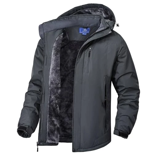 Zzkouine Imperméable Veste de Montagne Polaire Hommes Veste de Ski Chaude Multi-Poches Homme Veste de Ski Imperméable de Montagne Manteau d'hiver Extérieur en Polaire Gris XL