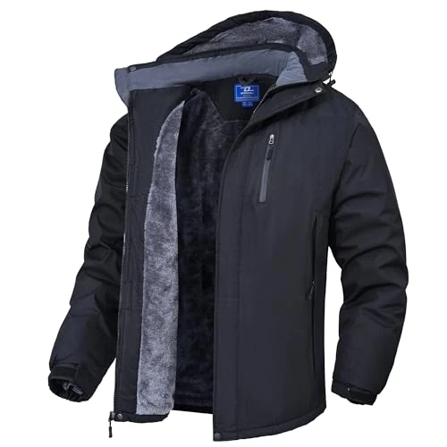 Zzkouine Chaqueta De Esquí Impermeable De Montaña Para Hombre Abrigo De Invierno De Lana Antiviento Con Capucha Chaqueta Trabajo Hombre Chaqueta Impermeable Hombres-Negro-M