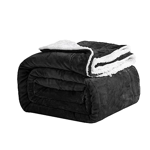 Limited-time offer: Good Nite Bed Throw Blanket 150x200cm Sherpa Flannel Blankets Fleece Fluffy Throw Lightweight Microfiber Solid for Sofa (Black, Double) from 21.19 GBP to 18.01 GBP (save 15%)