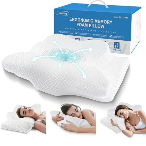 Gobikey Orthopaedic Pillow, Ergonomic Pillow, Neck Support Pillow, Neck Pain Side Sleeper Pillow with Cover, Memory Foam Pillow, Sleeping Pillow for All Sleep Types