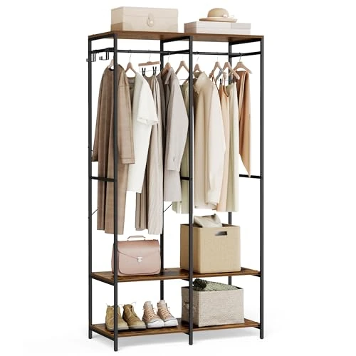 Offerta a tempo: SONGMICS Armadio Portatile per Vestiti, Guardaroba Pieghevole, Organizzatore Portabiti, con Barre Appendiabiti, Ripiani, Ganci Rimovibili, 40 x 94,5 x 180 cm, Marrone Vintage RGR004B01 - 15% da 67.99 € a 57.79 €