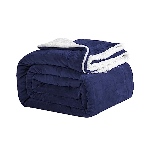 Limited-time offer: Good Nite Bed Throw Blanket 200x230cm Sherpa Flannel Blankets Fleece Fluffy Throw Lightweight Microfiber Solid for Sofa (Navy, King) from 29.19 GBP to 29.19 GBP (save 0%)