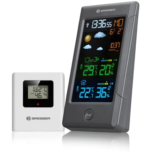 Bresser ClimateTemp NBF Wireless Weather Station with Outdoor Sensor, DCF Radio-Controlled Clock, Indoor and Outdoor Thermometer, Hygrometer, Weather Forecast and Colour Display, Digital, Grey