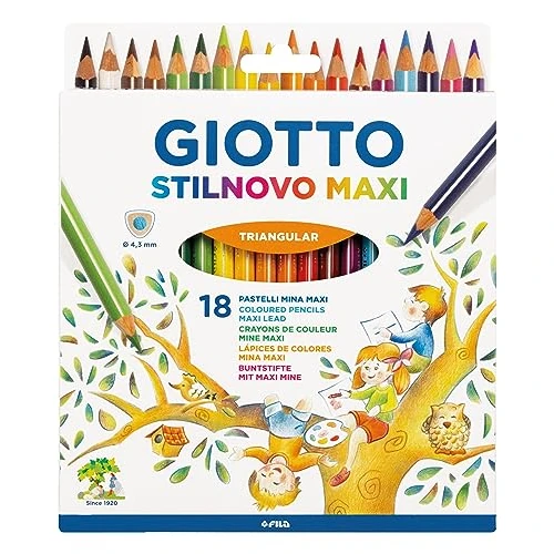 Offerta a tempo: GIOTTO Stilnovo Maxi, Matite Colorate Spesse, Triangolari, Mina 4.3 mm, Colori Assortiti, 18 Pezzi - 6% da 13.30 € a 12.56 €