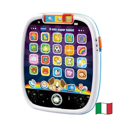 VTech Il Mio Super Tablet, Tablet for Children with 25 Interactive Icons and Bright Effects, Practical Handle, Child Play with Animals, Shapes and Numbers, Italian Language, Batteries Included, 9-36