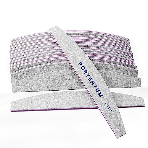 PORTENTUM Limes a ongles professionnelle 16 pcs, lime a ongles 100/180 double face lavable, lime a ongle idéal pour le gel et l'acrylique, utilisation à la maison et au salon.