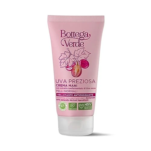 Offerta a tempo: Bottega Verde - Crema Mani Uva Preziosa, 75 ml, Vellutante e Antiossidante, con Estratto di Uva Rossa, Trattamento Idratante per Pelli Normali - 64% da 14.00 € a 4.99 €
