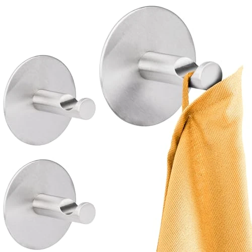 Limited-time offer: RICOO Self Adhesive Hooks for Bathroom Towels, Robes, Coats, MH016-3 Stick On Wall and Door Hooks, Modern Stainless Steel Design, 3-Pack, Strong Adhesive Wall Hooks for Hanging Essentials from 10.51 £ to 10.51 £ (save 0.00%)