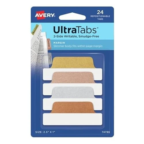 AVERY Zweckform Art. 74768 Adhesive Strips Transparent/Metallic (24 Sticky Notes, 63.5 x 25.4 mm, Writeable Index Tabs Film, Post It, Removable Sticky Notes, Page Markers, Sticky Notes)