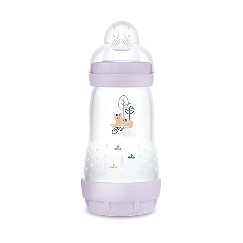 MAM Easy Start Anti-Colic - Borraccia da 260 ml, particolarmente ben accettata, con valvola a fondo contro coliche e tettarelle, misura 1, 0 mesi, tigre