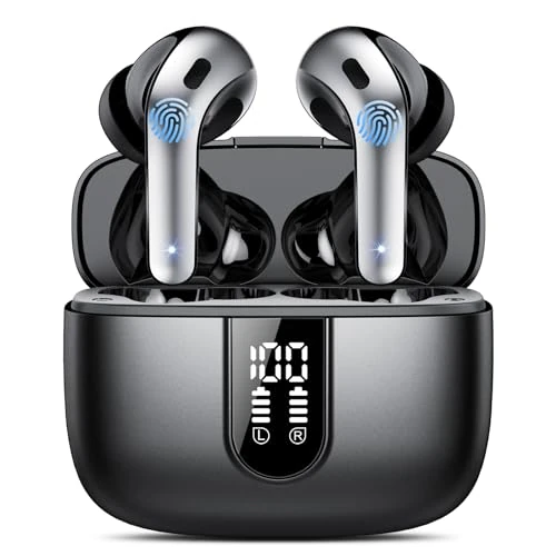 Offerta a tempo: Cuffie Bluetooth, 2024 Auricolari Bluetooth 5.3 Stereo HiFi con 4 HD Mic, Cuffie Wireless In Ear ENC Cancellazione Rumore, Cuffie Senza Fili con LED Display 50 Ore, IP7 Impermeabile, Nero - 52% da 49.99 € a 23.98 €