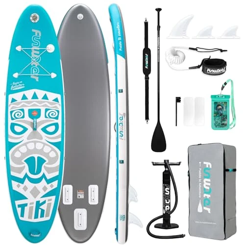 Zeitlich begrenztes Angebot: FunWater New Tiki aufblasbar Stand Up Padding Board SUP – Mit Rutschfester Eva-Oberfläche, Paddel, Luftpumpe und komplettem Zubehör-Set | Ideal für Anfänger von 289.99 € auf 199.99 € (31.04% Rabatt)