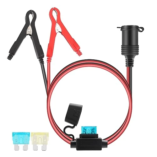 Thlevel Car Battery Crocodile Alligator Clips 3 Meter 16AWG Cigarette Lighter Extension Adapter Plug Socket Cable with 15A Fuse Protection for 12V 24V Tractor Boat Portable Inverter Compressors