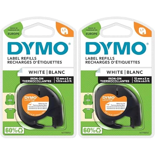 Offerta a tempo: Dymo LetraTag etichette per stoffe e tessuti Stirabile, rotolo da 12 mm x 2 m, stampa nera su bianco, S0718850 (Confezione da 2) - 28% da 21.94 € a 15.84 €