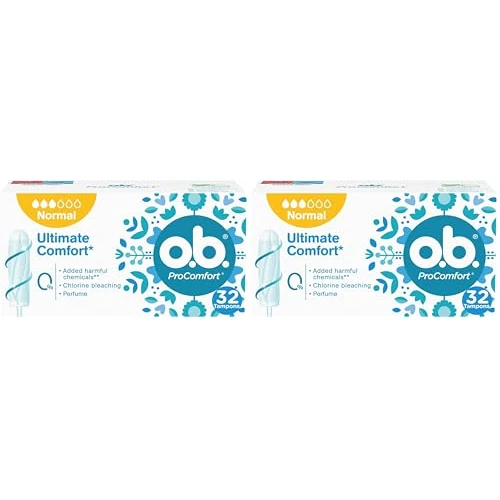 Tampones OB ProComfort Normal, tampones de absorbencia normal sin sustancias químicas nocivas, blanqueamiento con cloro ni fragancia, tampones sin aplicador, 32 unidades