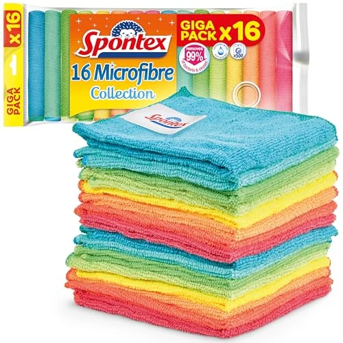 Limited-time offer: Spontex Microfibre Cloths for Cleaning | 16 Microfibre Collection Cleaning Cloths | For Use as Dusters & Kitchen Towels | 30 x 30cm | Assorted Colours | 16 Count from 13.50 GBP to 13.50 GBP (save 0%)
