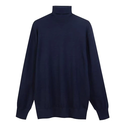 Diana Studio, Men's 100% Extra Fine Merino Wool Plain Long Sleeve Crew Neck Jumper, Blue, S