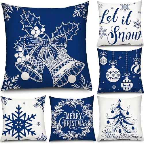 Limitiertes Angebot: Tatuo 6 Stück Weihnachten Kissenbezug Deko Weihnachten Kissenhülle Weihnachtskissen Kissen Feiertag Polsterbezüge Zierkissenbezüge für Sofa Weihnachten Büro Schlafzimmer (Blauer Stil, 50 x 50 cm) von 29.45 EUR auf 29.45 EUR (Spare 0%)